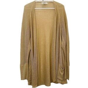 Magaschoni Linen Blend Open Front Cardigan Sweater XL Neutral Pockets